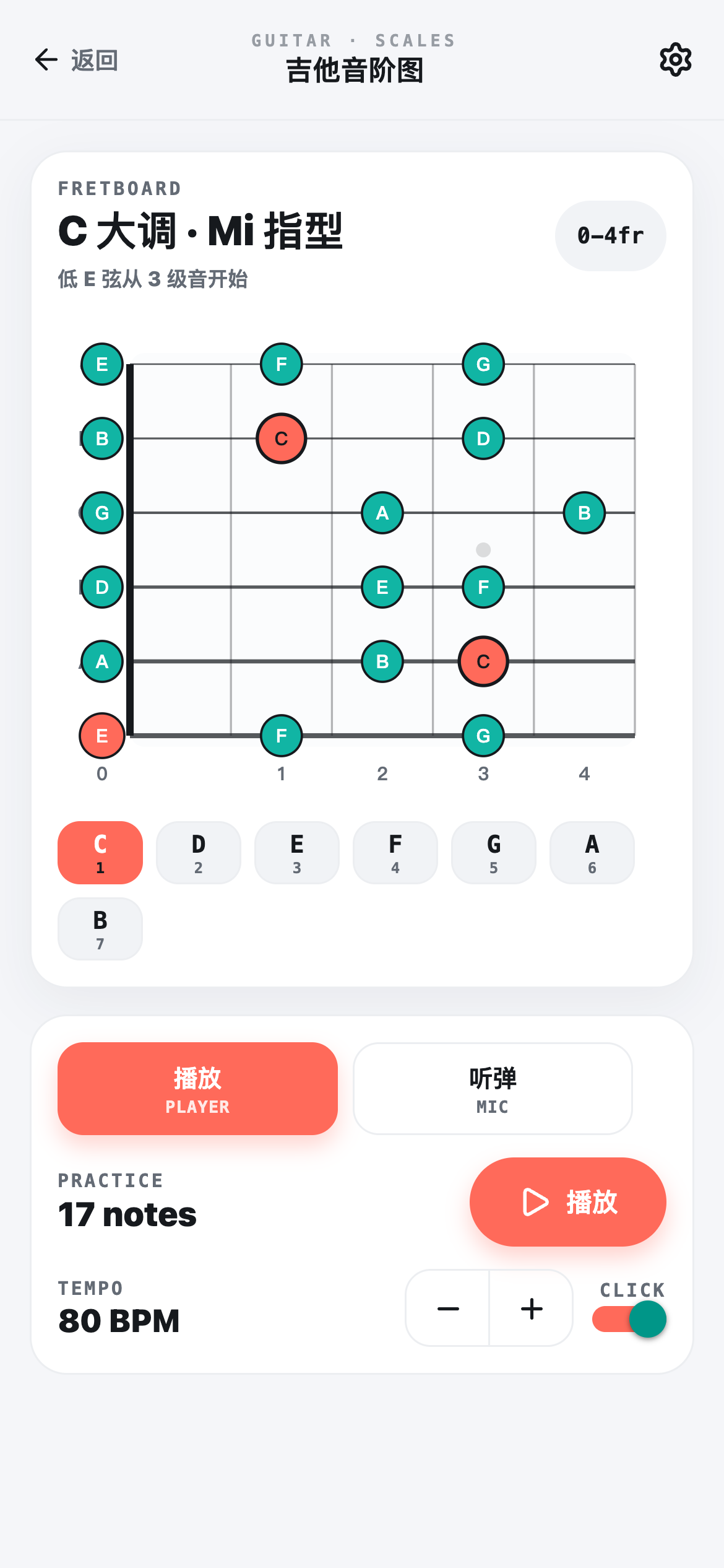 HarmoPath 吉他音阶图：指板音阶、指型、播放与听弹练习